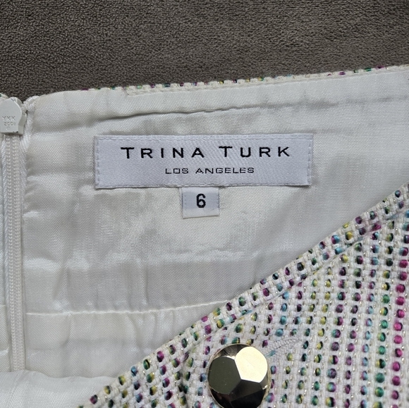 Trina Turk Cream, W Multi Color Woven In Pencil Skirt Gold Accent Buttons W 6 - Picture 3 of 6
